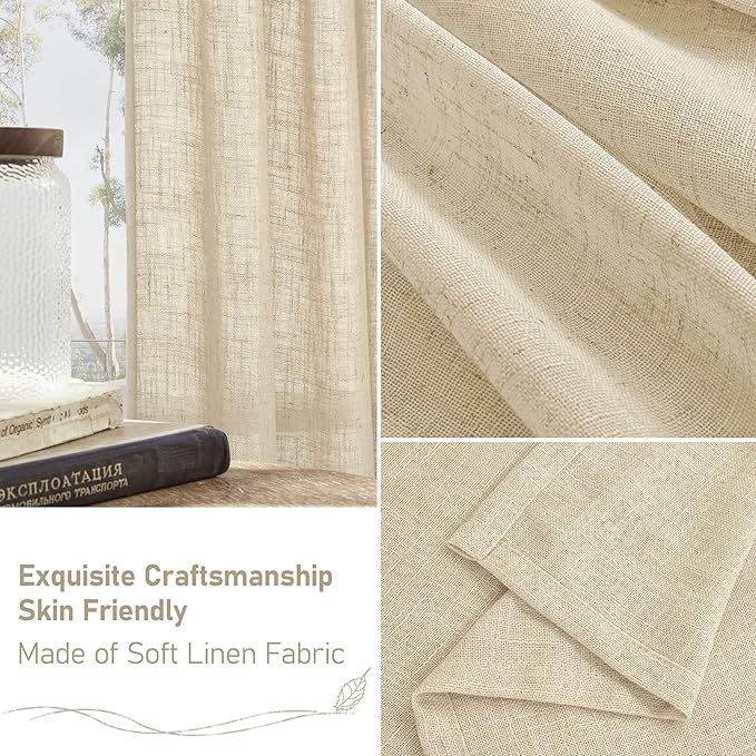 LAMIT Natural Linen Curtains 80 inches Long 2 Panels Set, Bronze Grommet Thick - Image 6