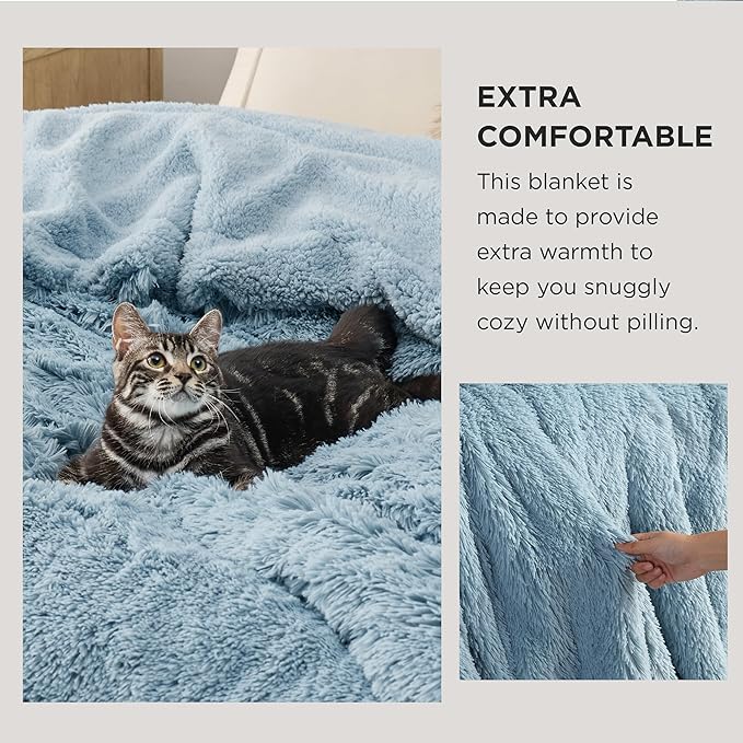 Bedsure GentleSoft Fluffy Light Sky Blue Throw Blanket, Dusty Baby Blue Decor - Image 3