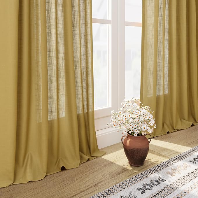 Extra Long Gold Linen Curtains 120 Inch - Image 6