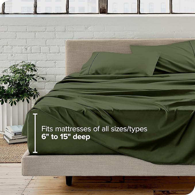 Bare Home Short Queen Sheet Set - 1800 Ultra-Soft Microfiber - Double Brushed - Deep Pockets - Easy Fit - 4 Piece Set - Bed Sheets (Short Queen, Cypress)
