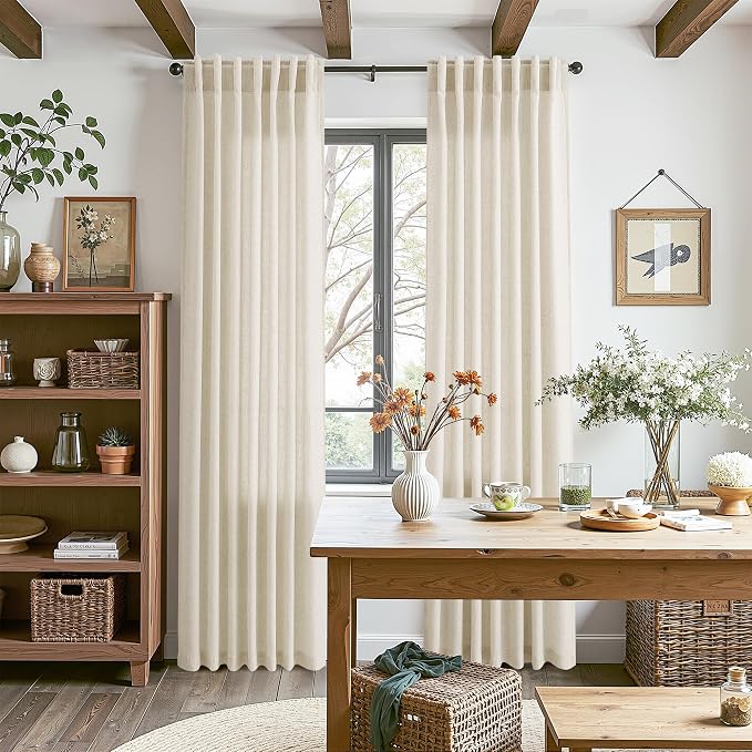 Birch Beige Linen Curtains for Living Room 105 Inches Long Light Filtering Semi - Image 8