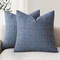 Foindtower Set of 2 Decorative Linen Check Throw Pillow Covers Neutral Farmhouse Vintage Cushion Covers Modern Coastal Boho Home Decor for Sofa Chair Couch Bedroom Living Room Outdoor,22×22 Inch,Blue