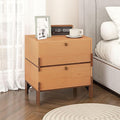 Sebastack Night Stand, Customizable 2 Drawers Bedside Table, End Table, Side Table for Bedroom, Dormitory, Mid-Century Style Wood Chest of Furnitures, Basswood Color