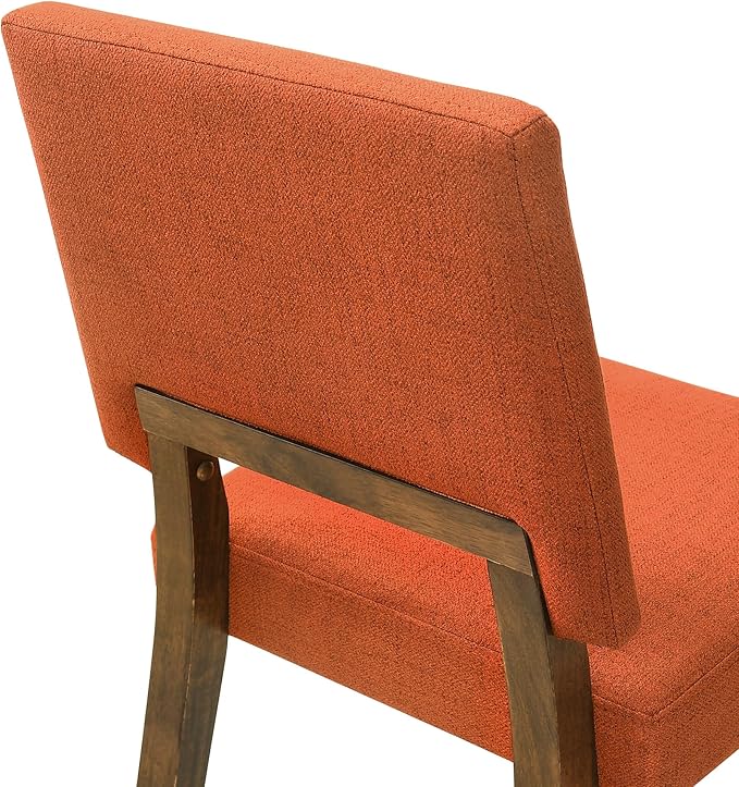 Armen Living Channell Mid Century Modern 5 Piece Walnut Wood Dining Table Set with Orange Fabric