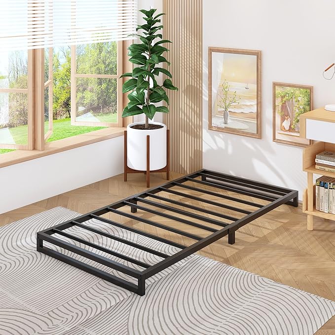 4 Inch Twin XL Bed Frames Heavy Duty Sturdy Metal Platform Bed Frame No Box Spring Needed, Noise Free, Easy Assembly, Black