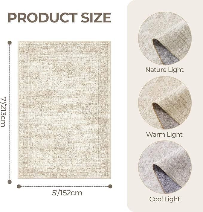 5x7 Area Rugs, Ultra-Thin Washable Rugs - Image 2
