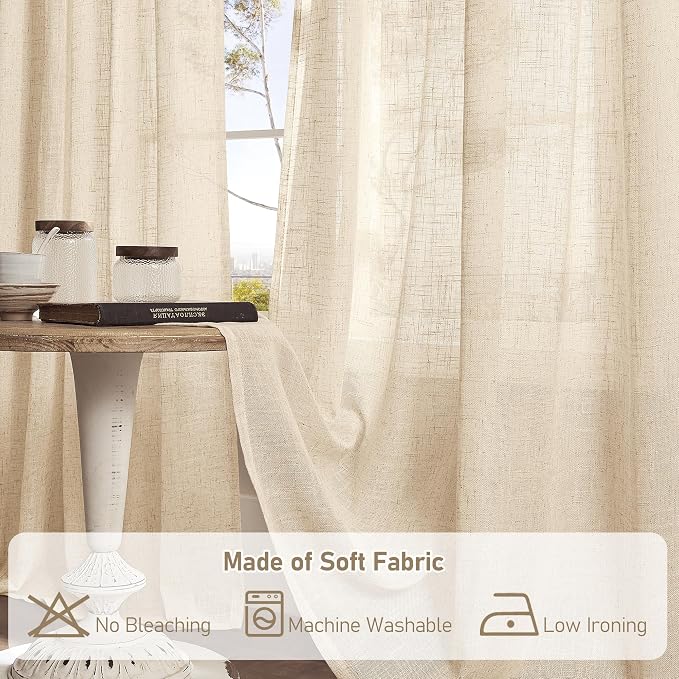 LAMIT Linen Kitchen Curtains 30 Inch Length, Semi Sheer Light Filtering Window - Image 8