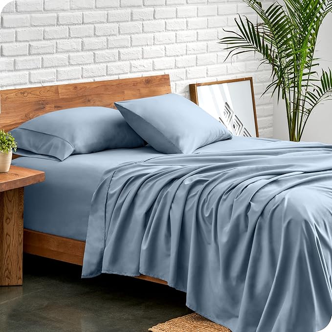 Bare Home Full Sheet Set - Luxury 1800 Ultra-Soft Microfiber Full Bed Sheets - Double Brushed - Deep Pockets - Easy Fit - 4 Piece Set - Bedding Sheets & Pillowcases (Full, Dusty Blue)