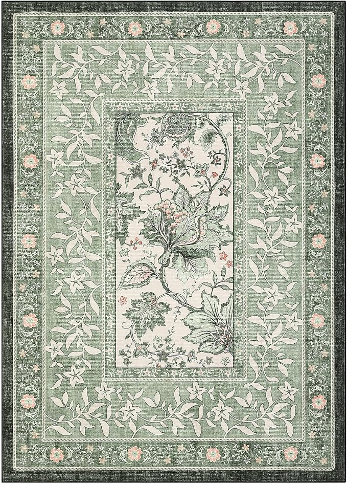 GarveeHome Provence Sage Green 6x9 Area Rugs, Botanical Grove Vintage - Image 4