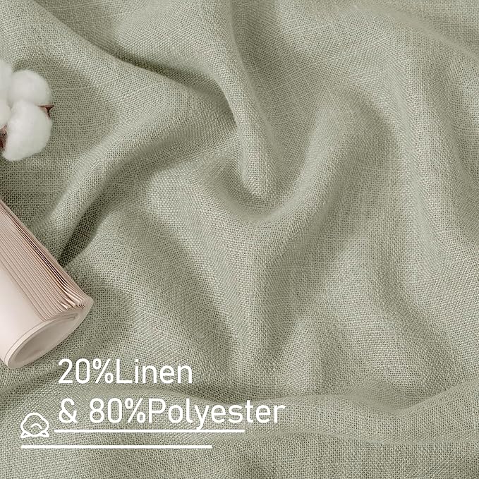 LAMIT Sage Grey Linen Boho Curtains 68 inch Length 2 Panels, Light Filtering - Image 2
