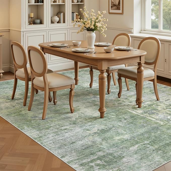 Area Rug 6x9 Abstract Rugs for Living Room 6 x 9 Washable Rugs Green Non Slip - Image 4