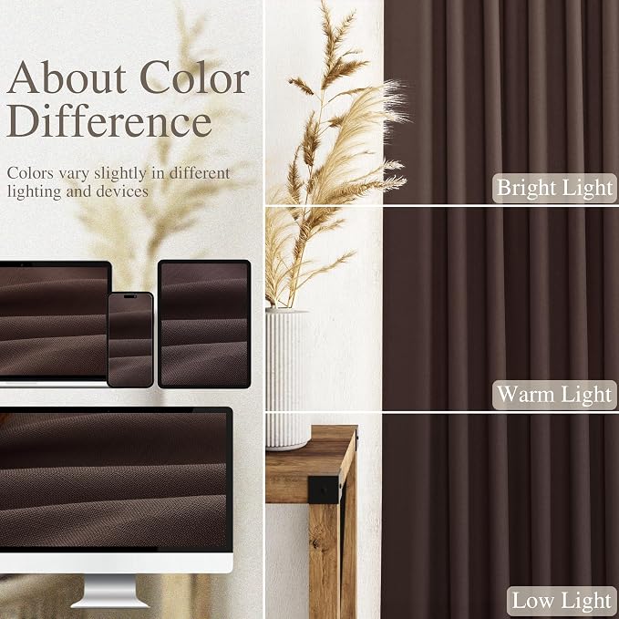 Nanspring Coffee Linen Semi Sheer Curtains 108 Inches Long 2 Panels Set Back - Image 4