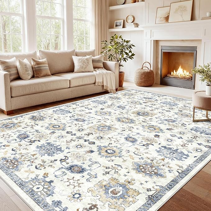 AMADA HOMEFURNISHING 9x12 Washable Area Rug, Low-Profile Large Area Rug by AMADAHOMEFURNISHING