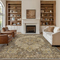 GENIMO 5x7 Area Rugs for Living Room, Machine Washable Non Slip Vintage Rugs, Low Pile Lightweight Chenille Print Rug for Bedroom, Dining Room, Home Office,Rustic Brown