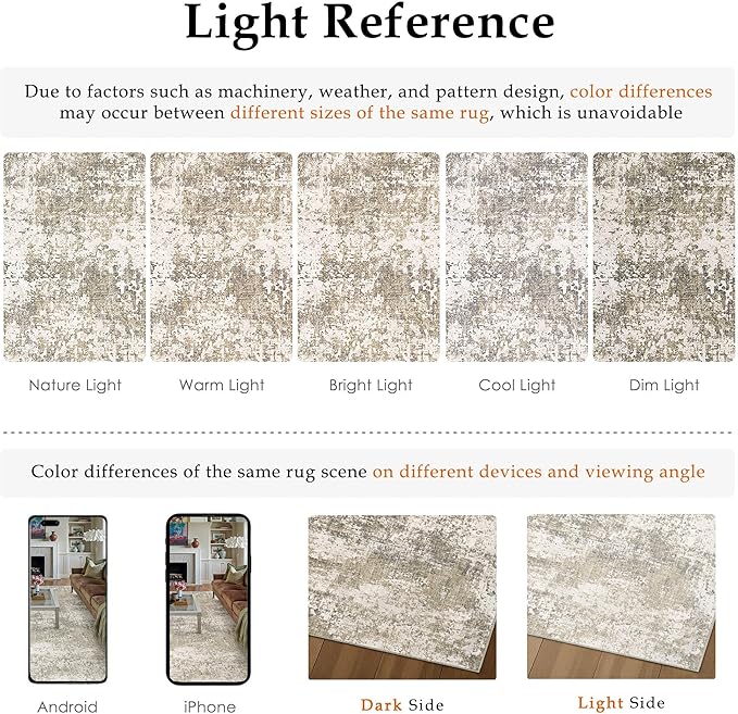 Beige Area Rug 4x6 Machine Washable Modern Abstract Office Carpet Neutral Non - Image 7