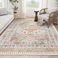 zesthome 4x6 Rug - Stain Resistant Washable Rug, Anti Slip Backing Rugs for Living Room, Foldable Vintage Small Area Rugs(Orange,4'x6')