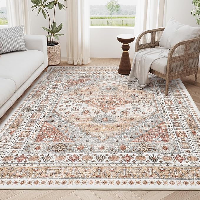 zesthome 3x5 Area Rug Ultra Soft Washable Rug, Non Slip Area Rug Indoor Entrance, Stain Resistant Rugs for Living Room Bedroom Vintage Home Decor (Orange,3'x5')
