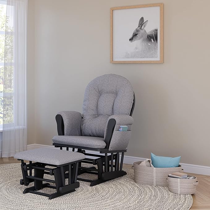 Storkcraft Premium Hoop Glider & Ottoman (Gray/Gray Swirl) — GREENGUARD Gold Certified Nursery Glider, Solid Wood Craftsmanship, Smooth-Gliding Nursery Chair and Ottoman, Award-Winning