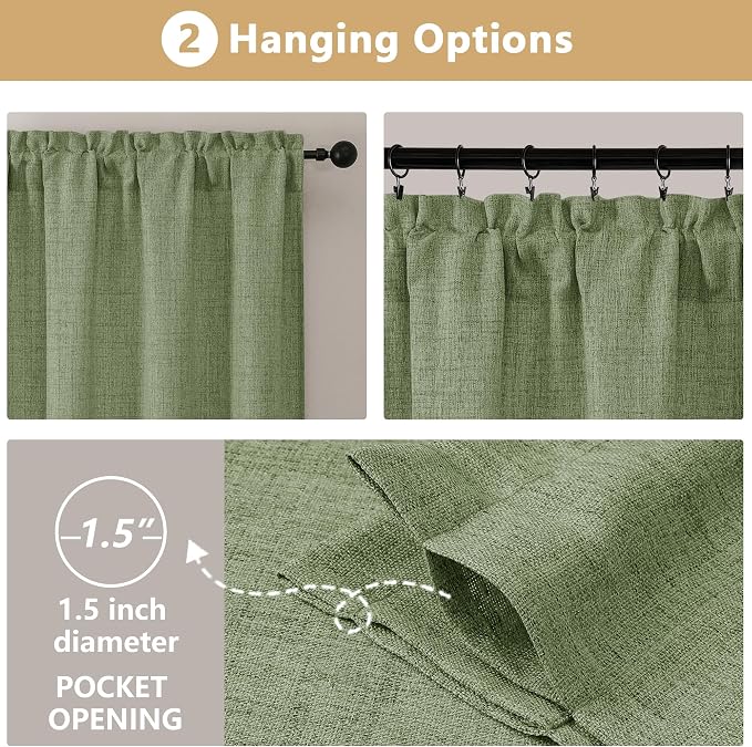 OVZME Green Valance for Windows, Light Filtering Faux Linen Textured Small - Image 6