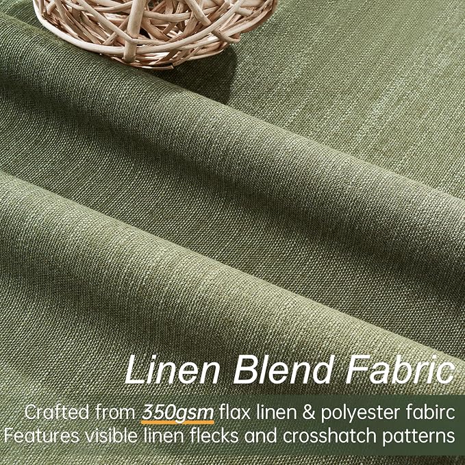 45 Inch Curtain Tier Kitchen Curtains Sets 2 Panels Olive Green Linen Blackout - Image 2