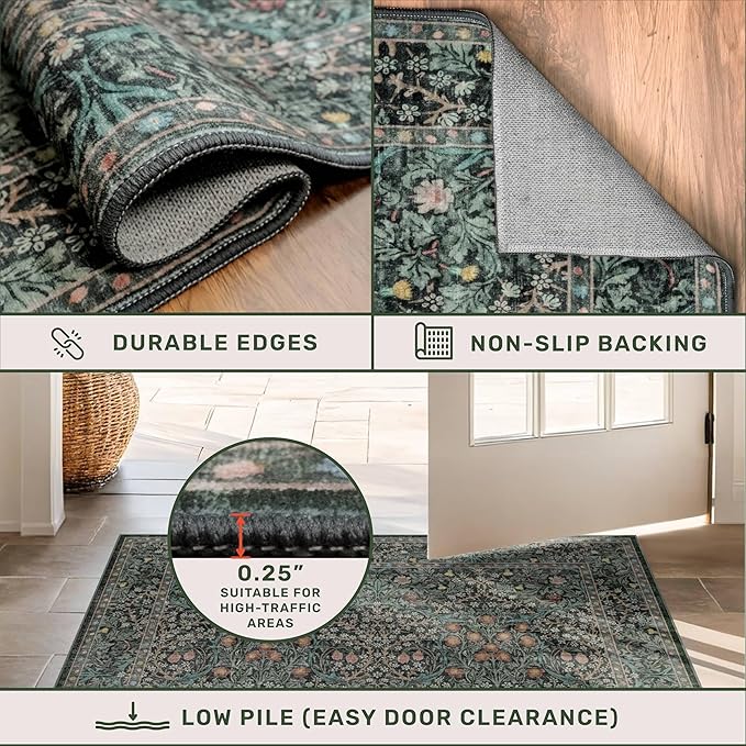 Dark Green 2 x 8 Runners for Hallways, 8ft Long Floor Runner for Kitchen - Image 5