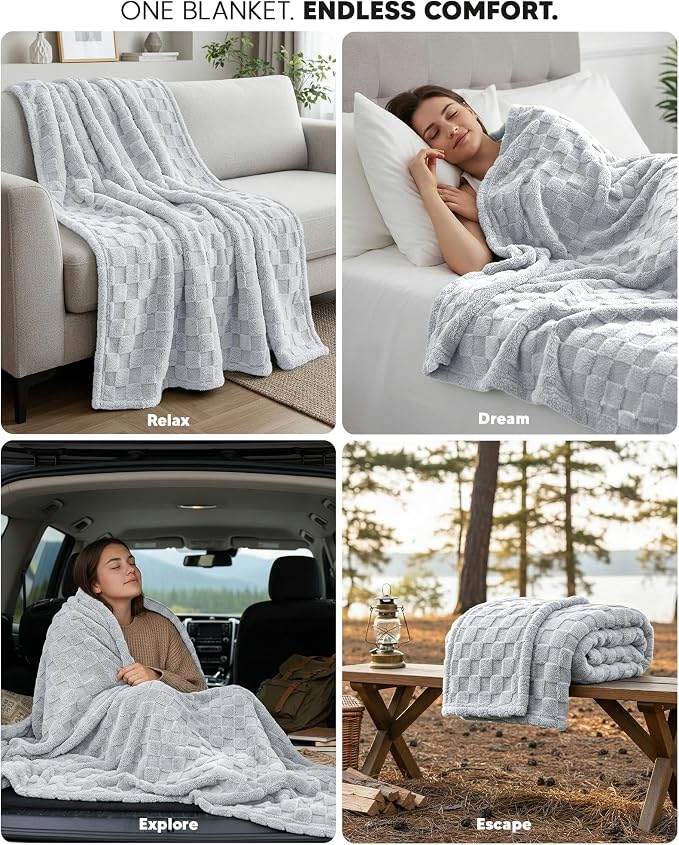 Utopia Bedding Cool Grey Checkered Fleece Throw Blanket - Image 4