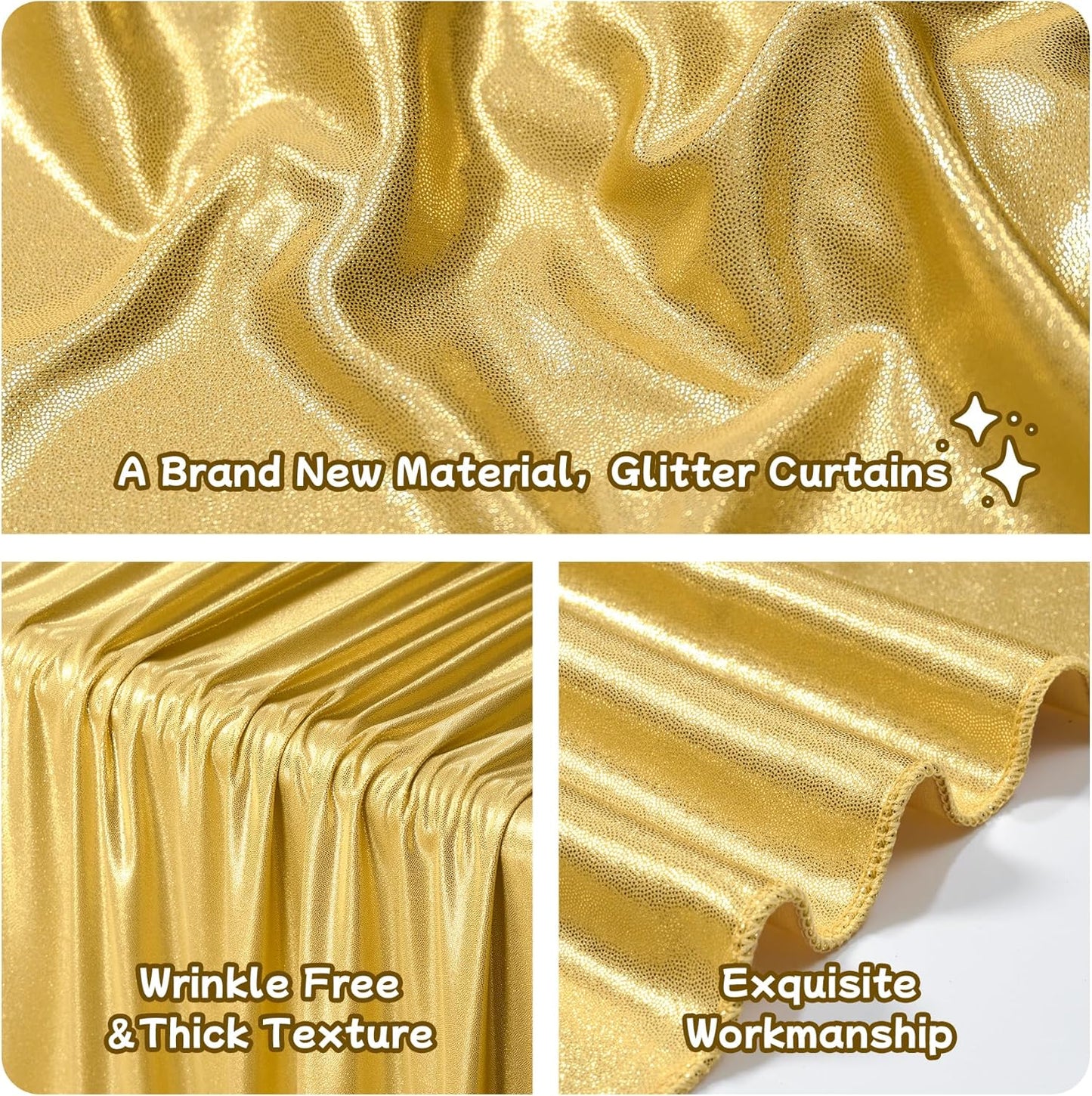 leegleri 30x10ft Thick Gold Glitter Backdrop Curtain Panels for Parties, Wrinkle Free Sparking Sequin Backdrop Drapes, 6 Panels 5x10ft Shimmer Photo Back Drop Cloth for Wedding Birthday Photography