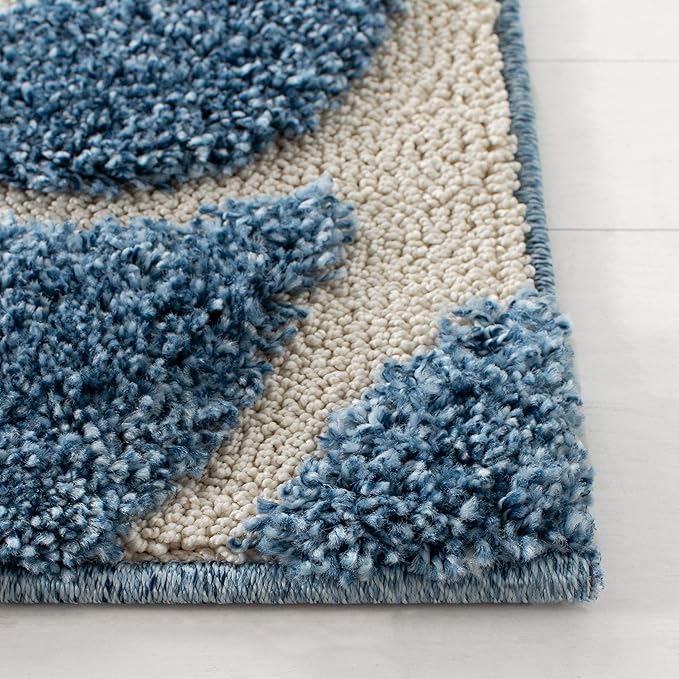 SAFAVIEH Florida Shag Collection Area Rug - 9'6" x 13', Light Blue & Cream, Scroll Design, Non-Shedding & Easy Care, 1.2-inch Thick Ideal for High Traffic Areas in Living Room, Bedroom (SG455-6011)