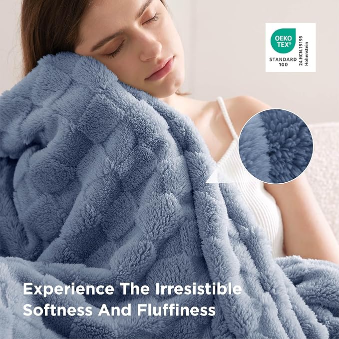 Bedsure GentleSoft Ashley Blue Throw Blanket - Image 5
