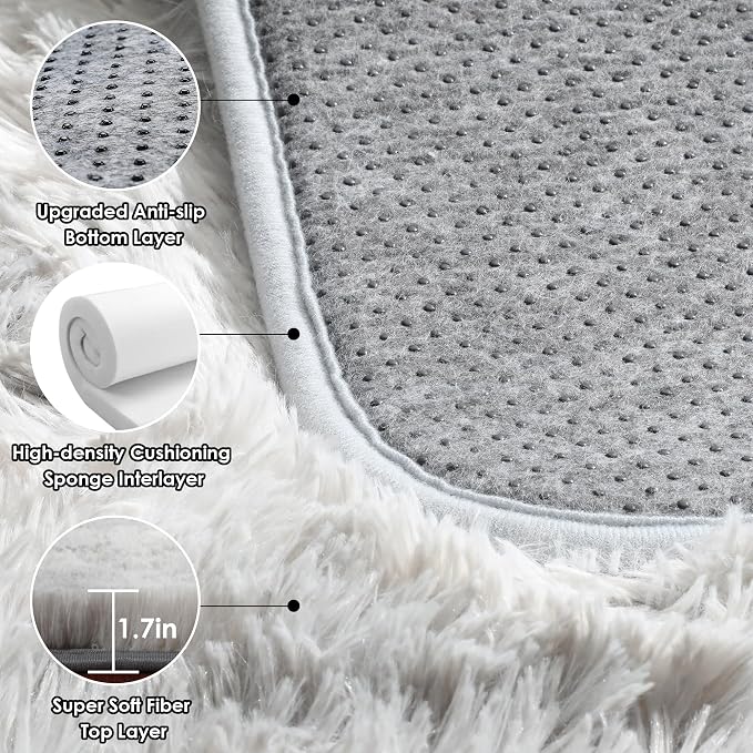 ONASAR Area Rugs 9x12 Living Room, Tie-Dyed Light Grey Large Fluffy Bedroom Rug - Image 3