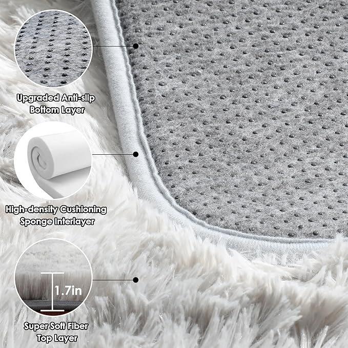 ONASAR Rugs for Living Room Bedroom, 5x8 Fluffy Tie-Dyed Light Grey Bedside - Image 3