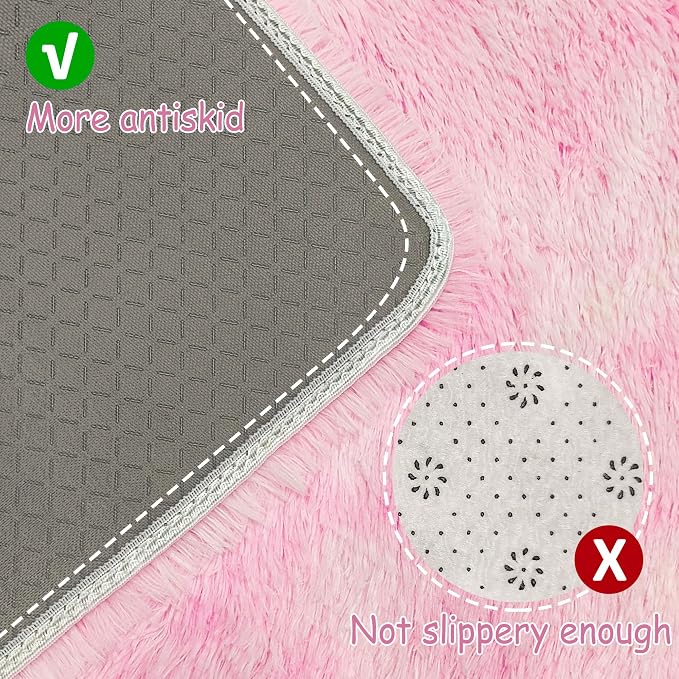 Super Soft Fluffy Living Room Area Rug 3x10 ft Tie-Dyed Light Pink Shaggy Furry - Image 3