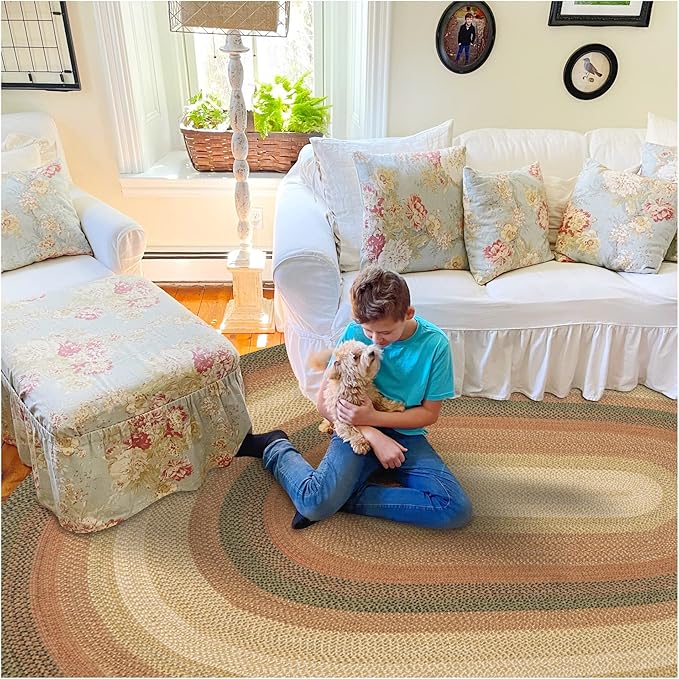 Russet Multi Color Oval Braided Rug, 6x9' - Handmade with Jute, Warm Country Decor, Perfect for Living Rooms and Dining Rooms - Pet Friendly and Easy to Clean