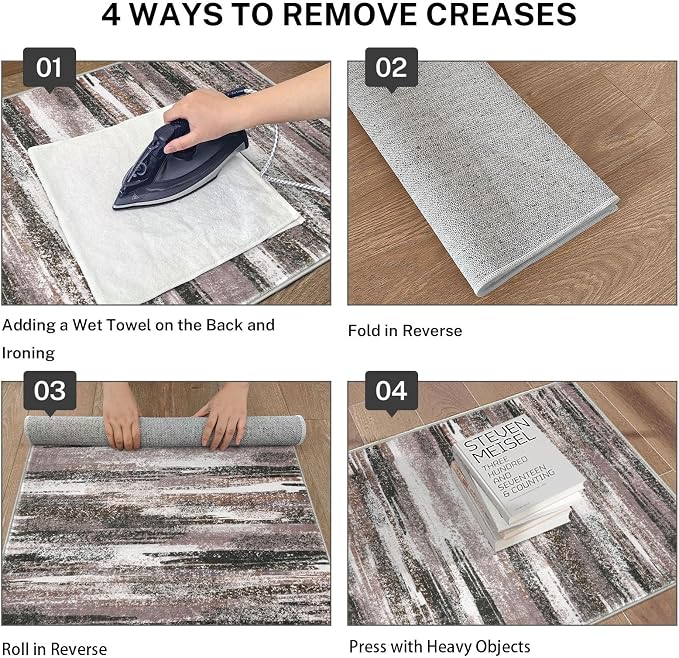 Lansny Modern Abstract Runner Rug 3x10, Dark Light Brown White Washable Kitchen - Image 3