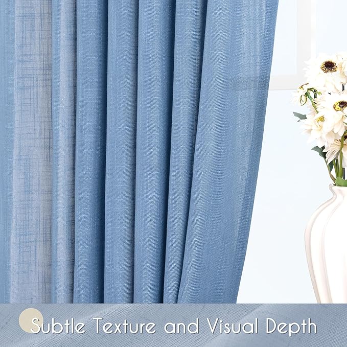 Denim Blue Curtains for Living Room Back Tab Modern Farmhouse Semi Sheer Blue - Image 3
