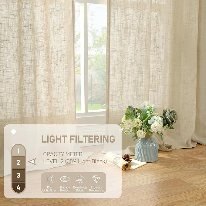 LAMIT Small Cafe Linen Curtains 36 Inches Long, Semi Sheer Light Filtering - Image 4