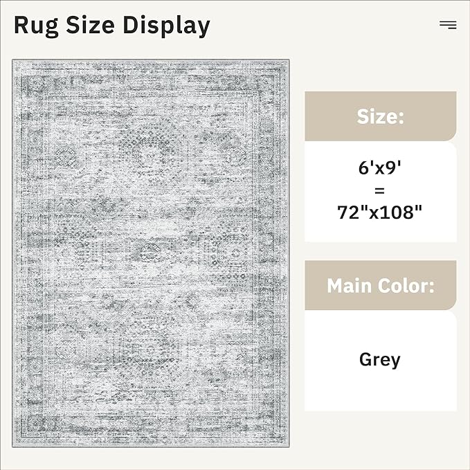 6x9 Area Rug for Living Room Washable 6x9 Gray Rug Non-Slip Modern Rugs for - Image 4