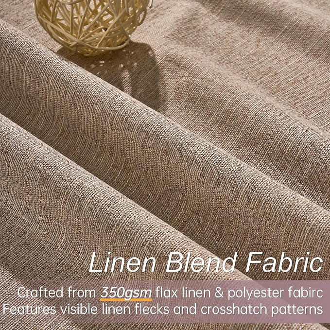 Topfinel Linen Blackout Curtains 96 Inch Long, Light Blocking Rustic Neutral - Image 3