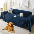HAOMAIJIA Faux Fur Sofa Covers Couch Covers for 3 Cushion Couch Sofa Pet Friendly Soft Non Slip Couch Cover for Dogs Washable Sectional Couch Covers L Shape Furniture Protector (Navy Blue, 91"x134")