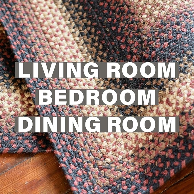 Homespice Prescott Jute Braided Rugs 6x9' - Country Style Red and Black Rugs for Living Room for Primitive Decor