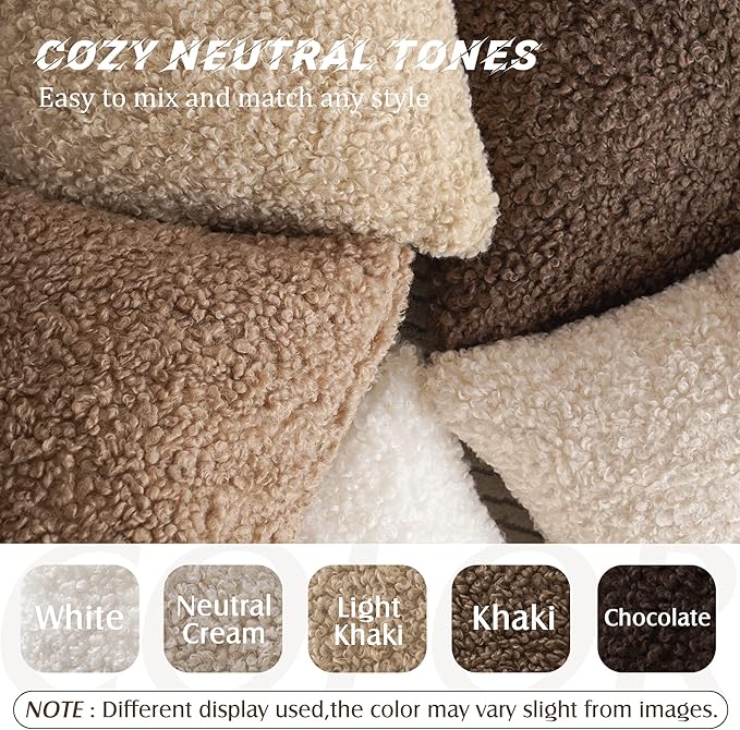 Foindtower 2 Pieces 24x24 Inch Khaki, Faux Fur Throw Pillow Cover Accent Sherpa Pillow Fuzzy Soft Pillowcases Sheepskin Decorative Fleece Cushion Case for Bed Couch Living Room