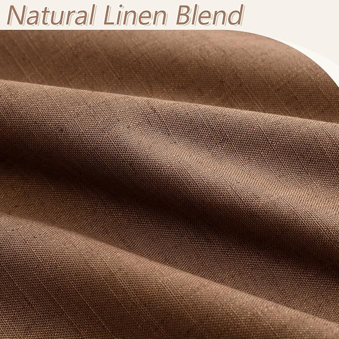 Guken Caramel Brown 100% Blackout Linen Curtains 100 Inch Length 2 Panels Set - Image 3