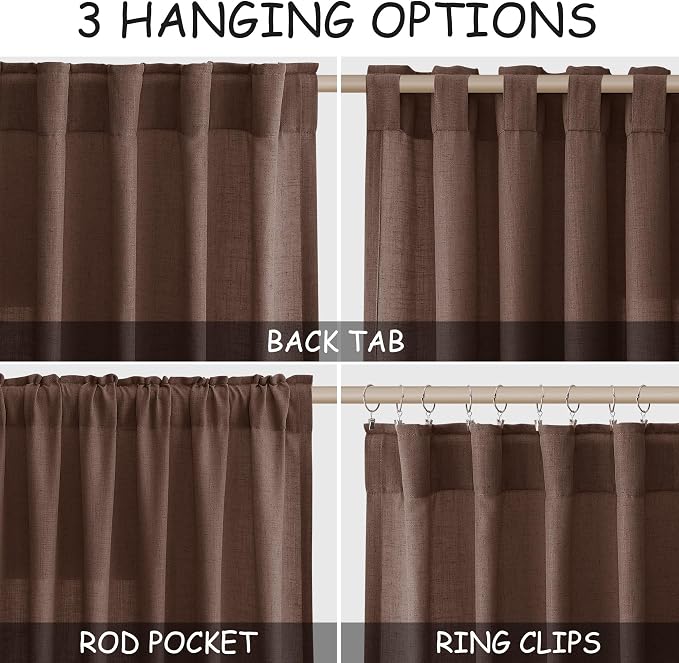 Nanspring Mocha Mousse Curtains 96 Inch Long 2 Panel Set Back Tab Rod Pocket - Image 2