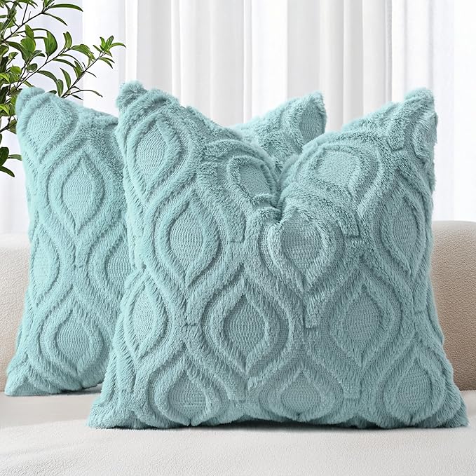 decorUhome Summer Throw Pillow Covers 22x22 Inch Set of 2, Soft Plush Faux Wool by decorUhome