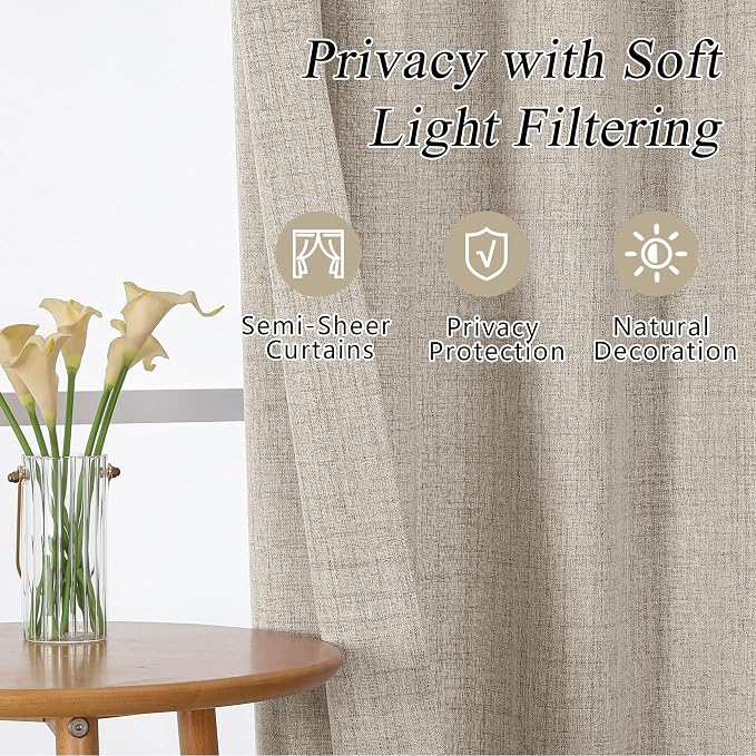 OVZME Valance for Windows, Light Filtering Faux Linen Textured Small Kitchen - Image 7