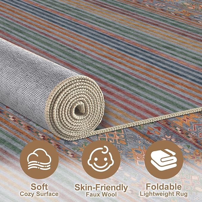 Nakagishi 7X9 Area Rugs Living Room: Washable Large Vintage Rug Neutral - Image 5