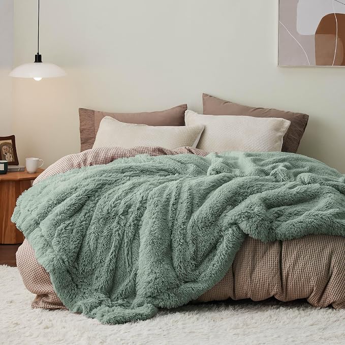Bedsure GentleSoft Fluffy Sage Green Blankets Queen Size by BEDSURE