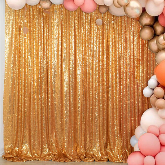 ShinyBeauty Gold Sequin Backdrop Curtain | 2 Panels 5FTx10FT Glitter Wedding Photography Background | Elegant Shimmer Curtains for Parties & Events Fabric Backdrops