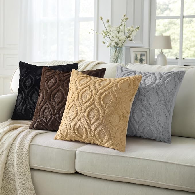 decorUhome Throw Pillow Covers 20x20 Inch Set of 2, Soft Plush Faux Wool Dark - Image 5