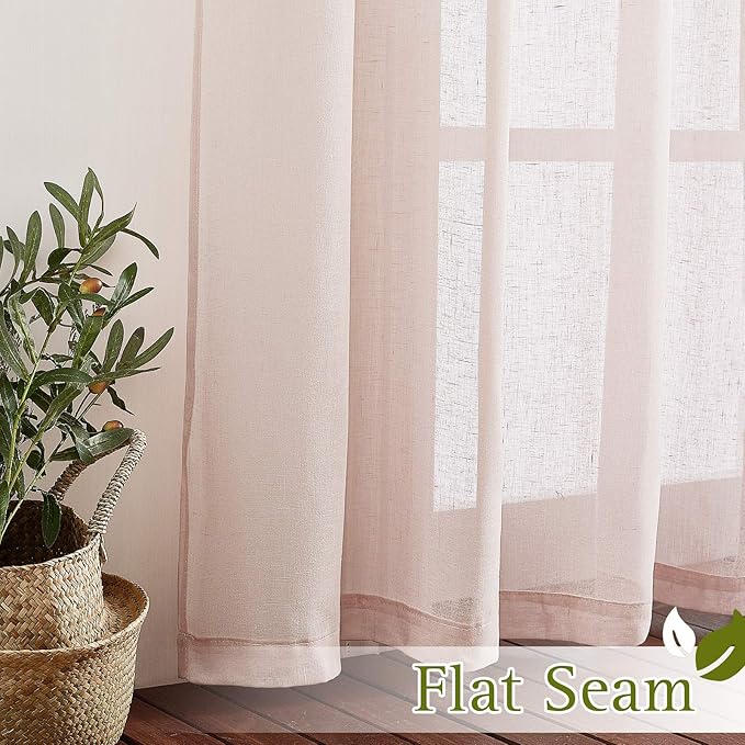 NICETOWN Linen Textured Semi Sheer Bedroom Curtains, Grommet Top Casual 84" - Image 6